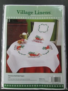 (Sealed)Cross Stitch VILLAGE LINENS 1401 Christmas Sled Table Topper  31.5x 31.5 - Picture 1 of 5