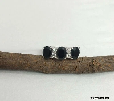 Anello in argento sterling 925 con 3 pietre preziose in onice nera anello reg... - Immagine 1 di 4