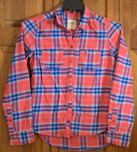Women's Hollister Long Sleeve Plaid Button Front Cotton Shirt Tag Size S - Picture 1 of 3