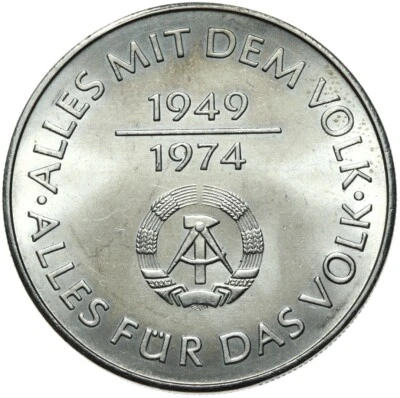 Commemorative coin East Germany GDR 10 Mark 1974 A - 25 Years GDR 1949-1974 UNC - Image 1 of 2