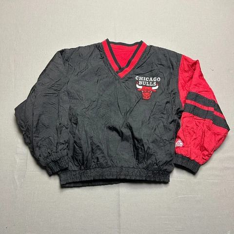 Vintage Chicago Bulls Jacket Youth Medium Black Red Windbreaker Fleece Casual Cover