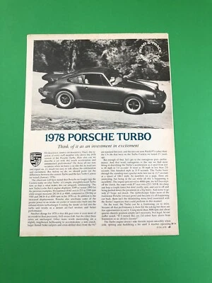 Porsche 911 Turbo 1978 original vintage 3 páginas prueba en carretera anuncio de artículo impreso Foto 1 de 2