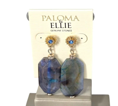 Pendientes colgantes perforados de ágata azul piedra genuina Paloma & Ellie para mujer nuevos con etiquetas Foto 1 de 3