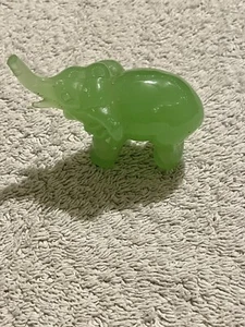 Vintage Green Jade Jadite Solid Glass Tusked Long Trunk Elephant Figurine - Picture 1 of 4