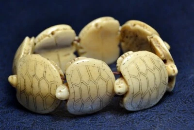 Pulsera Tortuga Tallada Hueso de Búfalo Natural Estatua Cadena Colección Foto 1 de 3