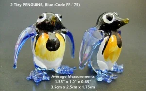 2 Miniature GLASS PENGUINS Blue Blown Glass Figures Tiny Glass Ornaments Sealife - Picture 1 of 3