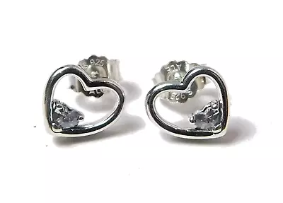 Authentic Pandora Earrings, Asymmetrical Hearts of Love, #297813CZ, Clear CZ - Image 1 of 4