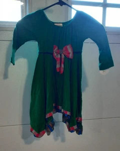 VINTAGE NEU MIT ETIKETT TWILS & TWIGS MÄDCHEN KLEID GRÜN MIT SCHLEIFE & GERÜSCHTEM SAUM 3T - Bild 1 von 10