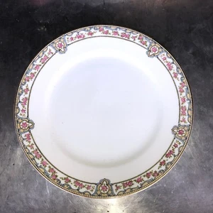 Noritake Nippon PORTLAND Blue Scrolls Pink Roses Gold Trim Luncheon Plate 8 5/8" - Picture 1 of 3