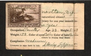 1939 U.S DUCK STAMP $1.00 Brn TEALS ON LICENSE Sc#RW6 Scarce See Note - Picture 1 of 2