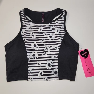 Sujetador deportivo Betsey Johnson Performance Tank rayas negras/blancas margarita MED NUEVO Foto 1 de 4