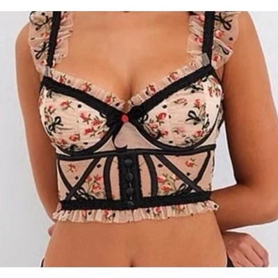 Top espartilho For Love & Lemons laço renda novo com etiquetas 32DD coquete renascentista bustiê sexy - Imagem 1 de 4
