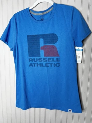 Camiseta Russell Athletic Feminina Estampa Gráfica Azul Média Logotipo Clássica Casual - Imagem 1 de 4
