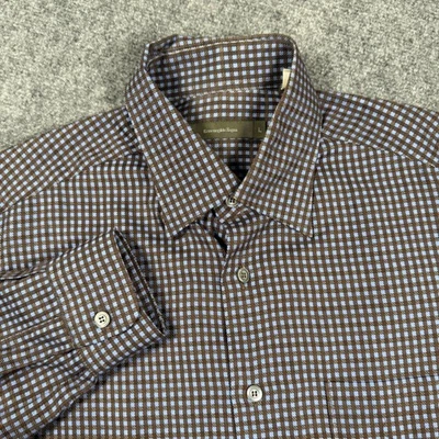 Ermenegildo Zegna Shirt Large Brown Blue Gingham Business 100% Cotton Men's - Image 1 of 4