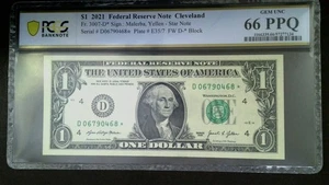 2021 $1 Star Note Uncirculated Sequential Cleveland GEM UNC 66 PPQ D06790468* - Picture 1 of 2