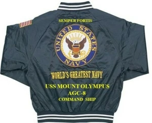 USS MOUNT OLYMPUS AGC-8 COMMAND SHIP EMBROIDERED SATIN JACKET(BACK ONLY) - Picture 1 of 4
