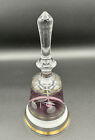 Vintage Clear Glass Hand Bell Mauve Middle Leaf Cherries Gold Trim 6.5