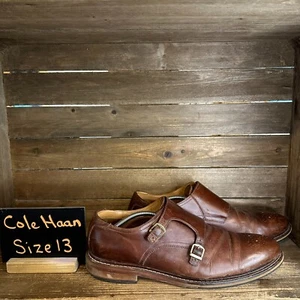 Mens Cole Haan Brown Double Monk Strap Leather Brogue Dress Shoes Size 13 M GUC - Picture 1 of 7