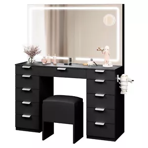 Large Makeup Vanity Table Set with LED Lighted Mirror &11 Drawers Dressing Table - Picture 1 of 8