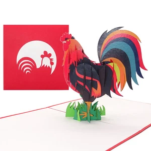 Pop Up Karte "Bunter Hahn“ - 3D Geburtstagskarte, Einladung Bauernhof  - Bild 1 von 5