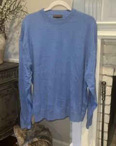 Robert Talbott Cotton Cashmere Pullover Sweater L Large Men Blue Crew EUC - Picture 1 of 8