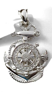 925 Sterling Silber Anker Zirkonia Maritim Anhänger - Bild 1 von 4