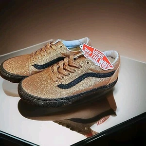 Vans Unisex Off The Wall Skateboard Shoes Junior Size 4.5 Gold Glitter 508357 - Picture 1 of 6