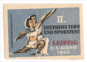 Old Vintage Matchbox Label 1956 Leipzig Germany Tour and Sports Festival Couple - Picture 1 of 2