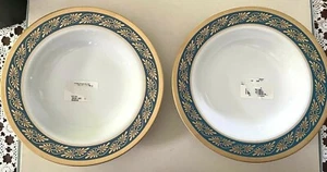 Pair of Rimmed Soup Bowls REGENCE By FABERGE Turquoise Border With GOLD Flowers - Picture 1 of 4