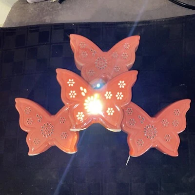 Set Of 3 Pink Ceramic Light up Butterflies, Gorgeous Lighting Decor - Image 1 of 4
