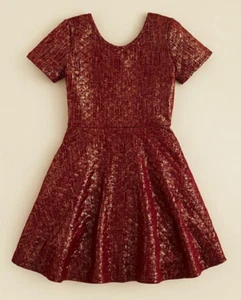 Aqua Girls' Wine Gold Quilted Metallic Skater Dress, Size XL - Picture 1 of 1