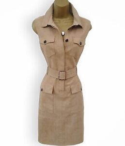 NWOT Karen Millen Size 12 Sand Beige Safari Military Button Belted Dress.