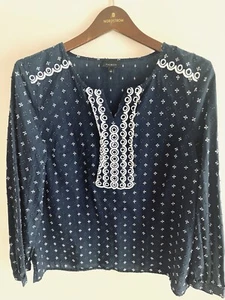 Top túnica para mujer Talbots azul bordado mezcla de algodón boho talla grande - Imagen 1 de 7