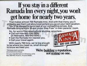 Ramada Inn Travel Vacations Motel Hotel 1977 anuncio impreso idea de regalo única (3848) - Imagen 1 de 1