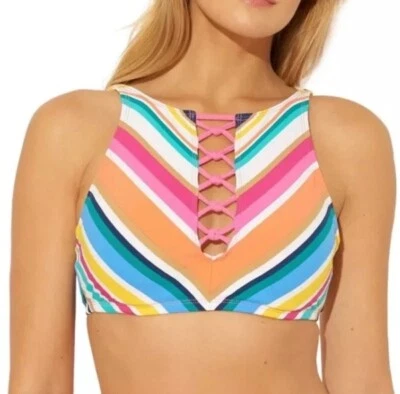 Top de bikini Bleu Rod Beattie COLOR BOMB MULTI con cordones cuello alto con aros EE. UU. 14 Foto 1 de 4