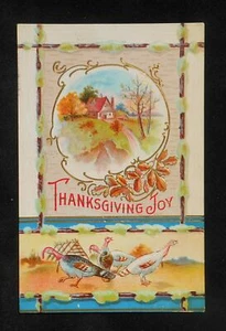 1911 Erntedankgrüße Gruppe weiblicher Truthähne Haus Szene Postkarte - Bild 1 von 1