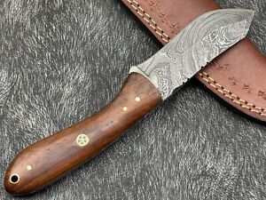 8''Handmade Damascus steel Skinning Knife, Christmas Day Gift W/Leather Sheath