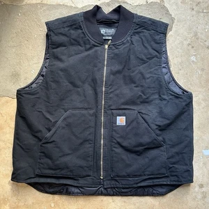 Vintage Carhartt Work Canvas Vest Black Quilted Lined Insulated V01-BLK Mens 2XL - Picture 1 of 12