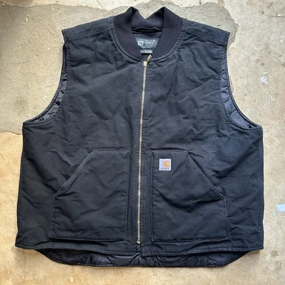 Vintage Carhartt Work Canvas Vest Black Quilted Lined Insulated V01-BLK Mens 2XL - Image 1 of 4