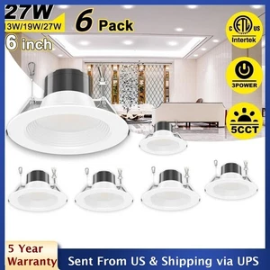 6Inch 6 Pack 27W/19W/13W LED Downlight 2.7/3/3.5/4/5K Recessed Lights Dimmable - Picture 1 of 12