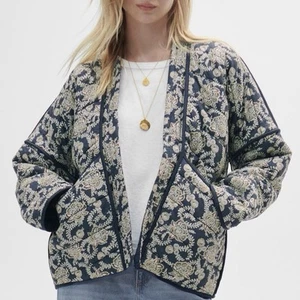 Wrap London Blue Floral Quilted Oversized Jacket Open Front Women’s Size US 2 - Picture 1 of 11
