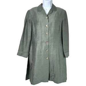 Vintage 90er Dana Buchman Leinen Long Blazer Jacke grün Gr. 8 Lagenlook Arbeit - Bild 1 von 9