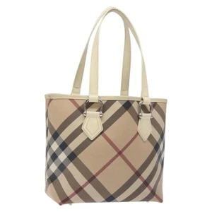 BURBERRY Nova Check Tote Bag PVC Leather Beige Auth am8710 - Picture 1 of 20