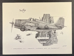 Henry Clark Art Print Gumman F4F-4 Wildcat WW2 Aircraft 12 x 9 Inches - Picture 1 of 4