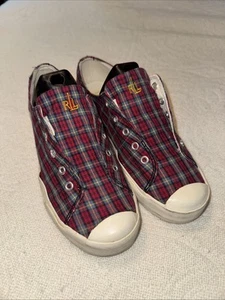 Ralph Lauren Plaid Canvas Sneakers Shoes Women Laceless low Sz US 6.5 - Picture 1 of 8