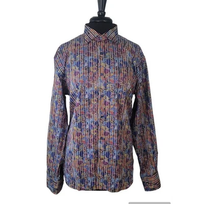 Camisa de vestir Luchiano Visconti para hombre L ajustada colorida a rayas puño abatible  Foto 1 de 4