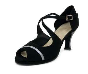 Scarpe Donna da Ballo Eco Camoscio Nero Tacco Medio 7 cm e Plateau MADE IN ITALY - Picture 1 of 6