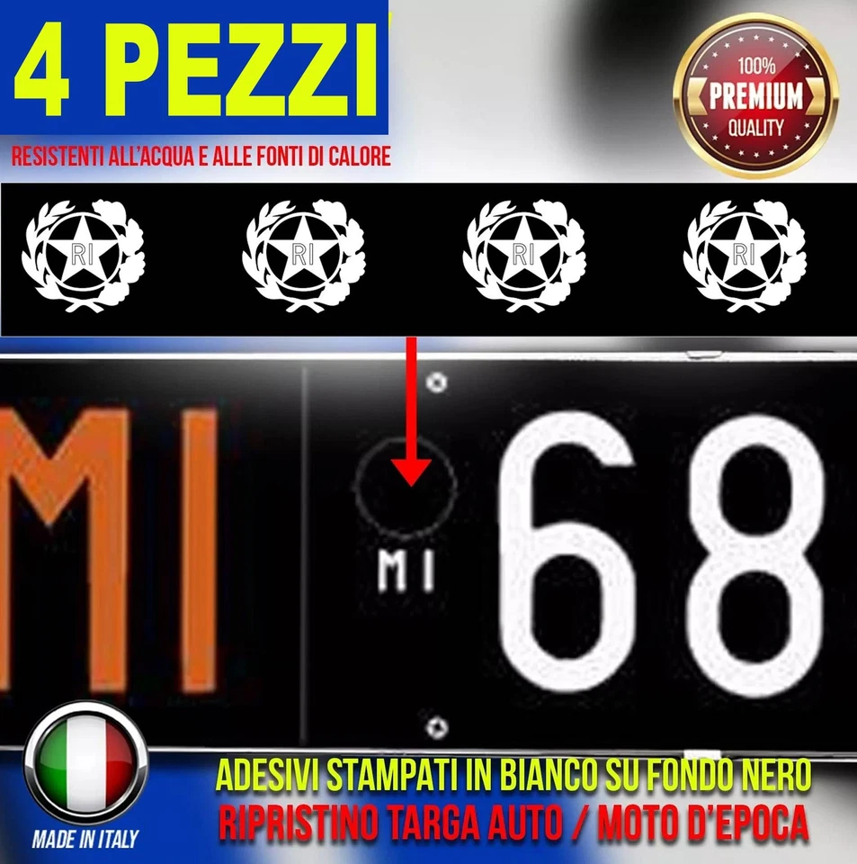 ADESIVI REPUBBLICA ITALIANA BIANCO PER TARGA AUTO EPOCA STORICA RI STEMMA - Immagine 1 di 1