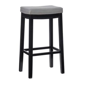 Linon Home Decor Barstool 32.25"H Padded Grey Faux Leather Seat, Wood Black - Picture 1 of 8