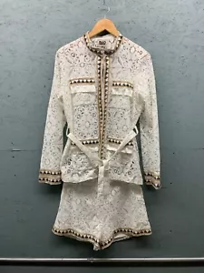 PHO Firenze Women's White Lace Jacket Sequin Shorts Set Size L - Picture 1 of 17